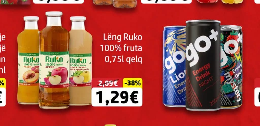 Lëng Ruko 100% fruta 0,75l qelq Drir